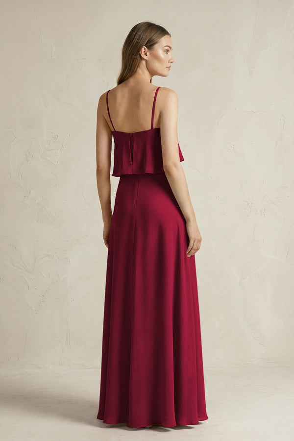 Ruffled Spaghetti Strap A - Line Chiffon Bridesmaid Dress in Berry - KissProm Bridesmaid Dresses