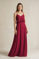 Ruffled Spaghetti Strap A - Line Chiffon Bridesmaid Dress in Berry - KissProm Bridesmaid Dresses