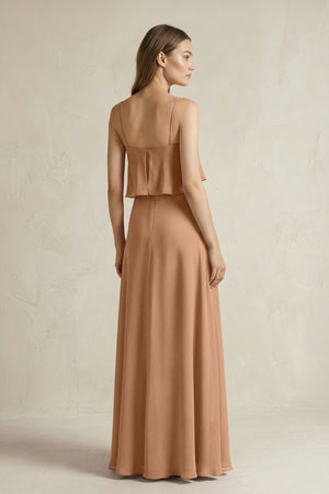 Ruffled Spaghetti Strap A - Line Chiffon Bridesmaid Dress in Bronzer - KissProm Bridesmaid Dresses