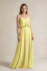 Ruffled Spaghetti Strap A - Line Chiffon Bridesmaid Dress in Buttercup - KissProm Bridesmaid Dresses