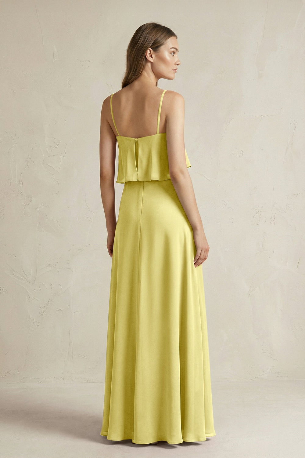 Ruffled Spaghetti Strap A - Line Chiffon Bridesmaid Dress in Buttercup - KissProm Bridesmaid Dresses