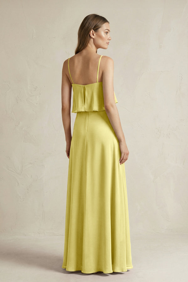 Ruffled Spaghetti Strap A - Line Chiffon Bridesmaid Dress in Buttercup - KissProm Bridesmaid Dresses