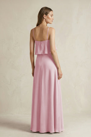 Ruffled Spaghetti Strap A - Line Chiffon Bridesmaid Dress in Candy Pink - KissProm Bridesmaid Dresses