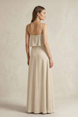 Ruffled Spaghetti Strap A - Line Chiffon Bridesmaid Dress in Champagne - KissProm Bridesmaid Dresses