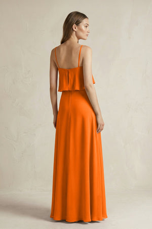 Ruffled Spaghetti Strap A - Line Chiffon Bridesmaid Dress in Cinnamon - KissProm Bridesmaid Dresses