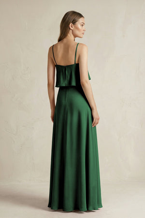 Ruffled Spaghetti Strap A - Line Chiffon Bridesmaid Dress in Dark Green - KissProm Bridesmaid Dresses