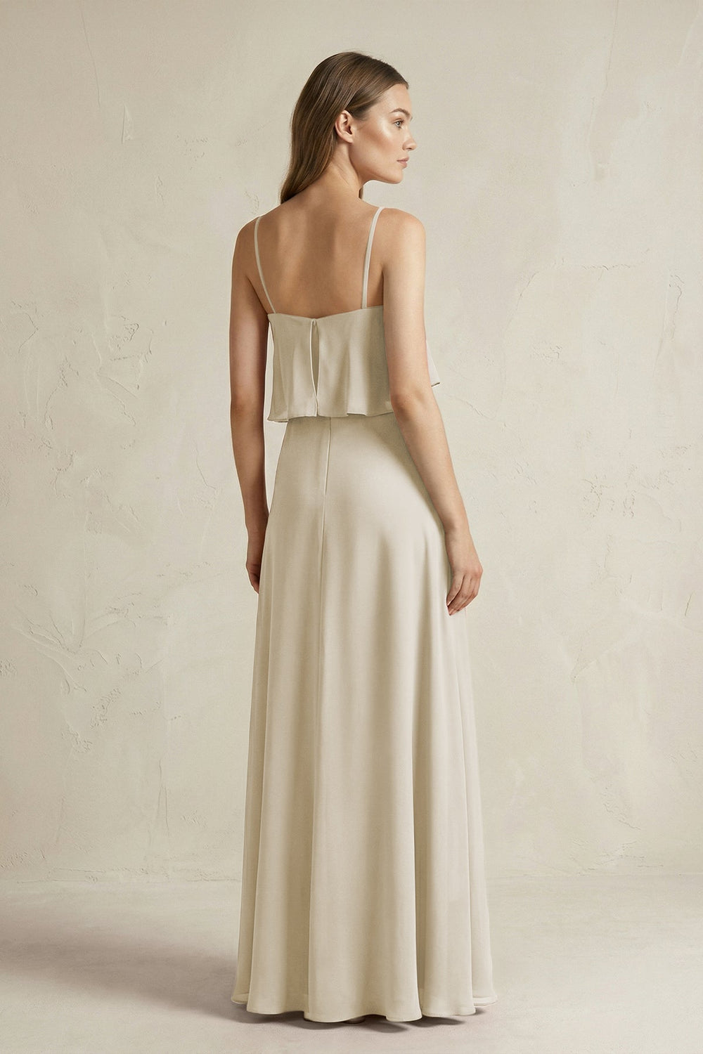 Ruffled Spaghetti Strap A - Line Chiffon Bridesmaid Dress in Dove Gray - KissProm Bridesmaid Dresses