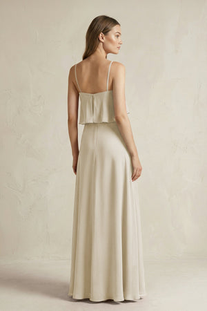 Ruffled Spaghetti Strap A - Line Chiffon Bridesmaid Dress in Dove Gray - KissProm Bridesmaid Dresses