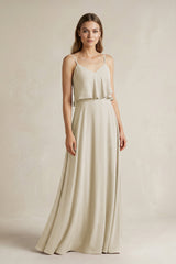 Ruffled Spaghetti Strap A - Line Chiffon Bridesmaid Dress in Dove Gray - KissProm Bridesmaid Dresses