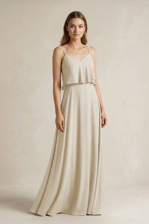 Ruffled Spaghetti Strap A - Line Chiffon Bridesmaid Dress in Dove Gray - KissProm Bridesmaid Dresses
