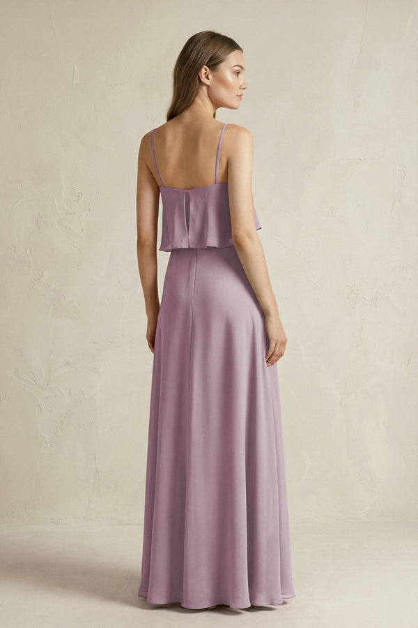 Ruffled Spaghetti Strap A - Line Chiffon Bridesmaid Dress in Dusk - KissProm Bridesmaid Dresses