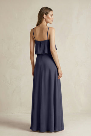Ruffled Spaghetti Strap A - Line Chiffon Bridesmaid Dress in Dusk Blue - KissProm Bridesmaid Dresses