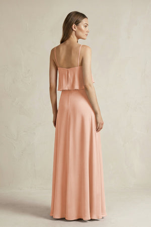 Ruffled Spaghetti Strap A - Line Chiffon Bridesmaid Dress in English Rose - KissProm Bridesmaid Dresses