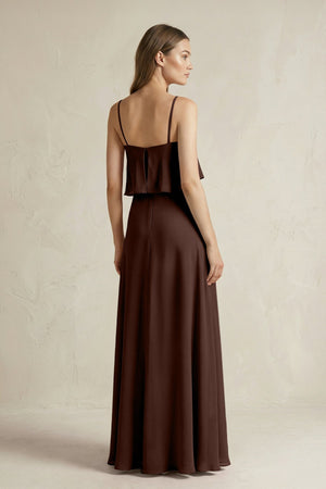 Ruffled Spaghetti Strap A - Line Chiffon Bridesmaid Dress in Espresso - KissProm Bridesmaid Dresses