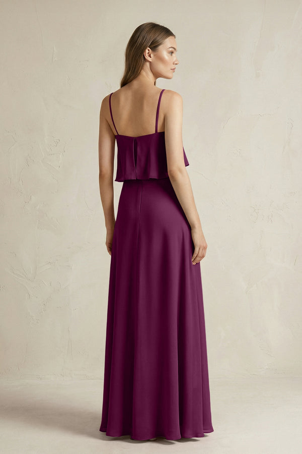 Ruffled Spaghetti Strap A - Line Chiffon Bridesmaid Dress in Fig - KissProm Bridesmaid Dresses