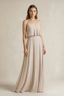 Ruffled Spaghetti Strap A - Line Chiffon Bridesmaid Dress in Frost - KissProm Bridesmaid Dresses