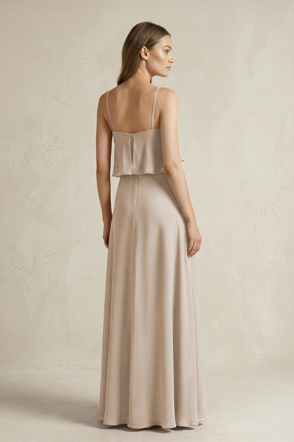 Ruffled Spaghetti Strap A - Line Chiffon Bridesmaid Dress in Frost - KissProm Bridesmaid Dresses