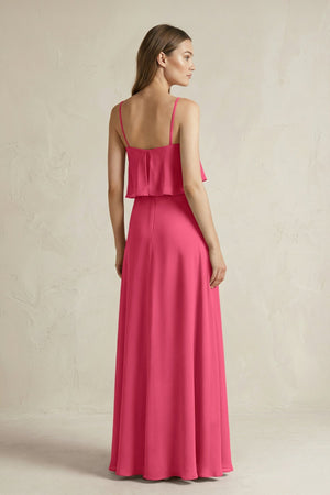 Ruffled Spaghetti Strap A - Line Chiffon Bridesmaid Dress in Fuchsia - KissProm Bridesmaid Dresses