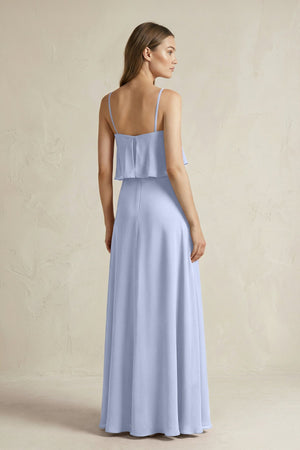 Ruffled Spaghetti Strap A - Line Chiffon Bridesmaid Dress in Ice - KissProm Bridesmaid Dresses