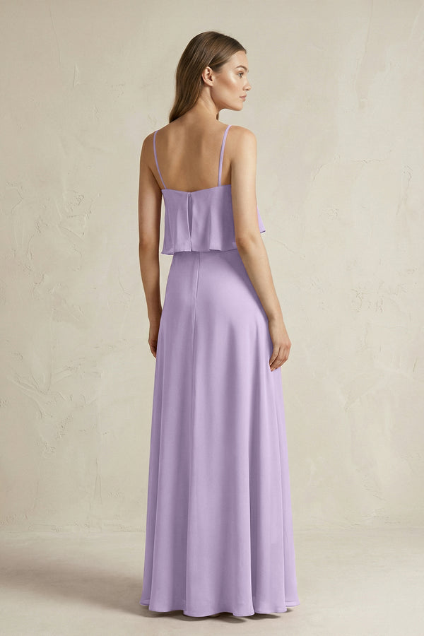 Ruffled Spaghetti Strap A - Line Chiffon Bridesmaid Dress in Lavender - KissProm Bridesmaid Dresses
