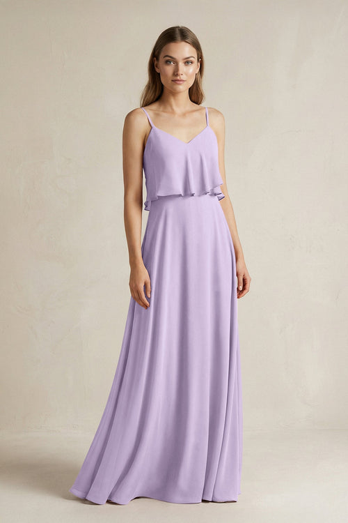 Ruffled Spaghetti Strap A-Line Chiffon Bridesmaid Dress in Lavender, Lavender / 14 Ruffled Spaghetti Strap A-Line Chiffon Bridesmaid Dress in Lavender, Lavender / 14