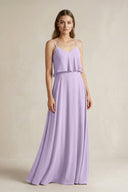 Ruffled Spaghetti Strap A - Line Chiffon Bridesmaid Dress in Lavender - KissProm Bridesmaid Dresses