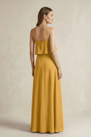Ruffled Spaghetti Strap A - Line Chiffon Bridesmaid Dress in Marigold - KissProm Bridesmaid Dresses