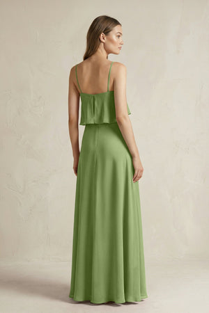 Ruffled Spaghetti Strap A - Line Chiffon Bridesmaid Dress in Matcha - KissProm Bridesmaid Dresses
