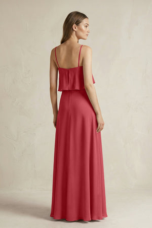 Ruffled Spaghetti Strap A - Line Chiffon Bridesmaid Dress in Merlot - KissProm Bridesmaid Dresses