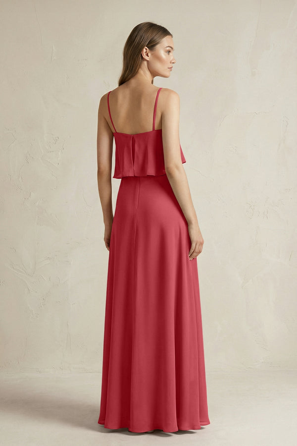 Ruffled Spaghetti Strap A - Line Chiffon Bridesmaid Dress in Merlot - KissProm Bridesmaid Dresses