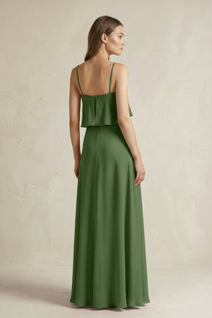 Ruffled Spaghetti Strap A - Line Chiffon Bridesmaid Dress in Moss - KissProm Bridesmaid Dresses