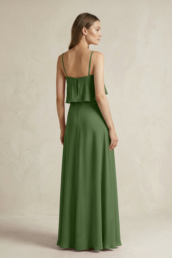 Ruffled Spaghetti Strap A - Line Chiffon Bridesmaid Dress in Moss - KissProm Bridesmaid Dresses