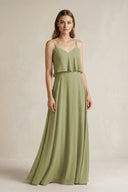 Ruffled Spaghetti Strap A - Line Chiffon Bridesmaid Dress in Moss Green - KissProm Bridesmaid Dresses