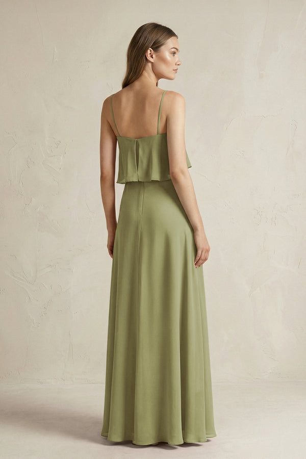 Ruffled Spaghetti Strap A - Line Chiffon Bridesmaid Dress in Moss Green - KissProm Bridesmaid Dresses