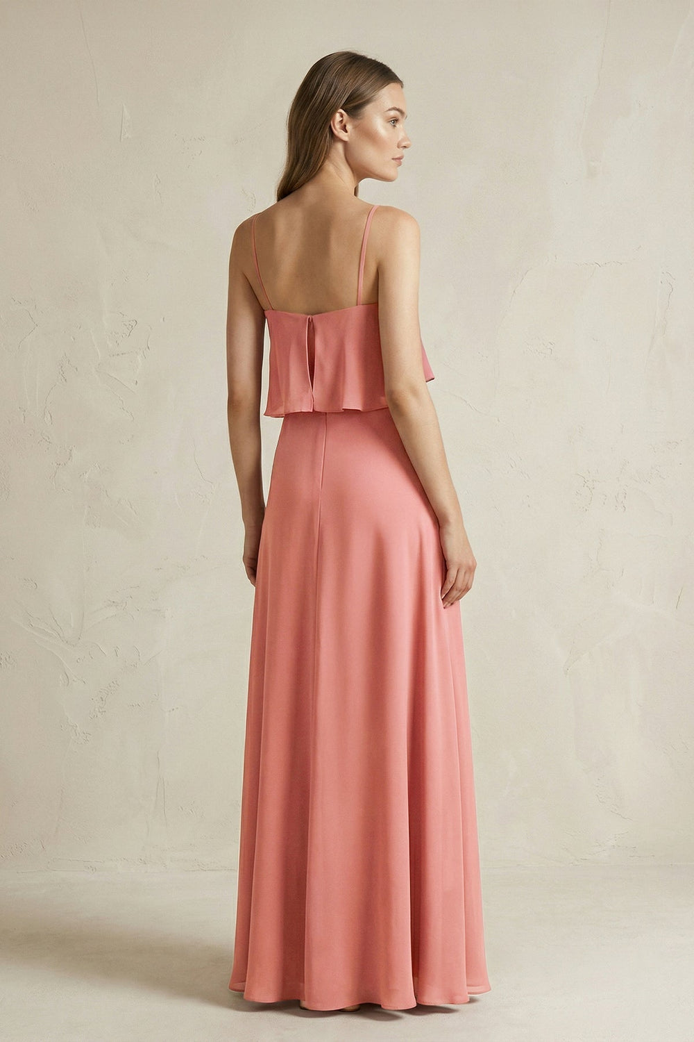 Ruffled Spaghetti Strap A-Line Chiffon Bridesmaid Dress in Mulberry - KissProm BRIDESMAID DRESSES