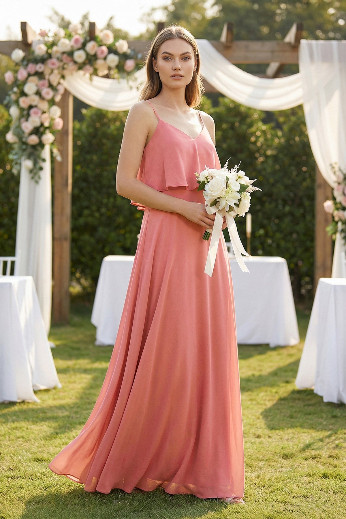 Ruffled Spaghetti Strap A-Line Chiffon Bridesmaid Dress in Mulberry, Mulberry / 4 Ruffled Spaghetti Strap A-Line Chiffon Bridesmaid Dress in Mulberry, Mulberry / 4