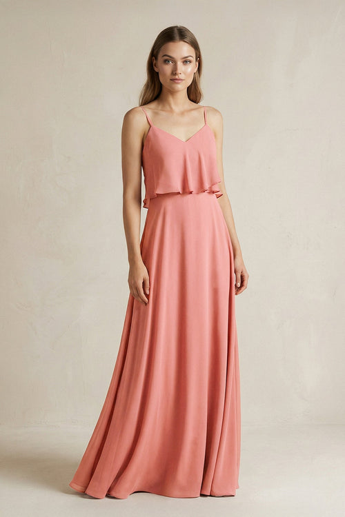 Ruffled Spaghetti Strap A-Line Chiffon Bridesmaid Dress in Mulberry, Mulberry / 4
