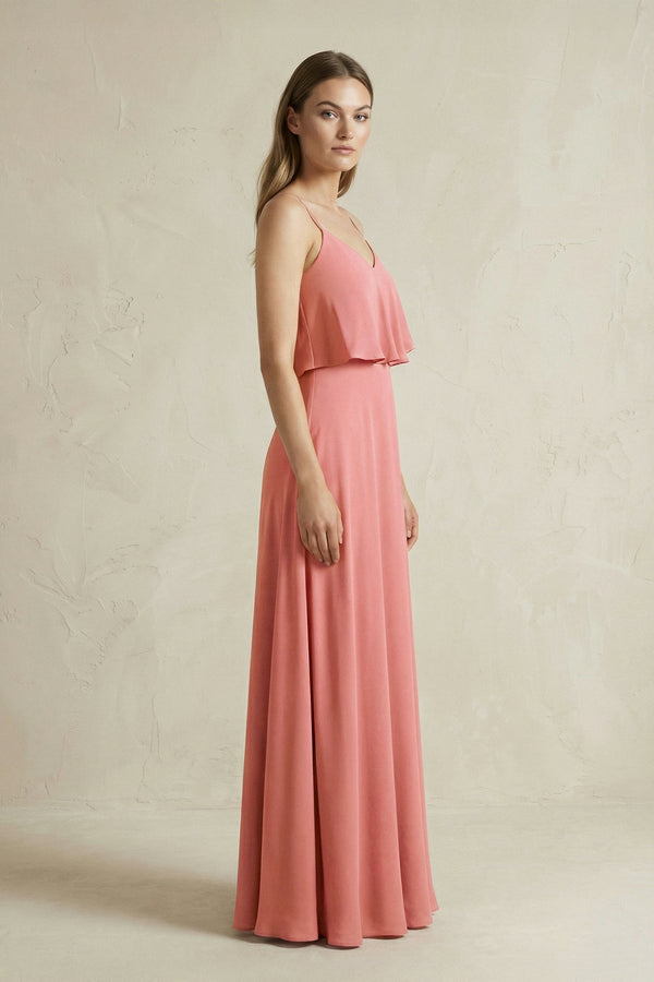 Ruffled Spaghetti Strap A-Line Chiffon Bridesmaid Dress in Mulberry - KissProm BRIDESMAID DRESSES