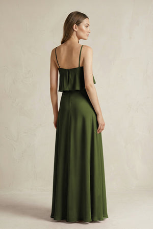 Ruffled Spaghetti Strap A - Line Chiffon Bridesmaid Dress in Olive - KissProm Bridesmaid Dresses