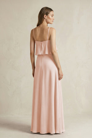 Ruffled Spaghetti Strap A - Line Chiffon Bridesmaid Dress in Pale Blush - KissProm Bridesmaid Dresses