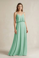 Ruffled Spaghetti Strap A - Line Chiffon Bridesmaid Dress in Pale Pistachio - KissProm Bridesmaid Dresses