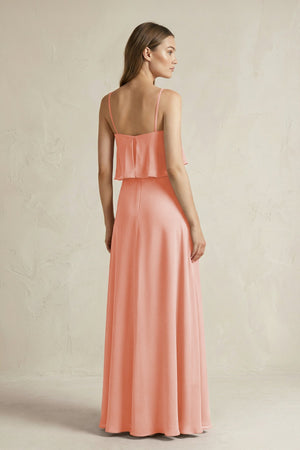 Ruffled Spaghetti Strap A - Line Chiffon Bridesmaid Dress in Rose Petal - KissProm Bridesmaid Dresses