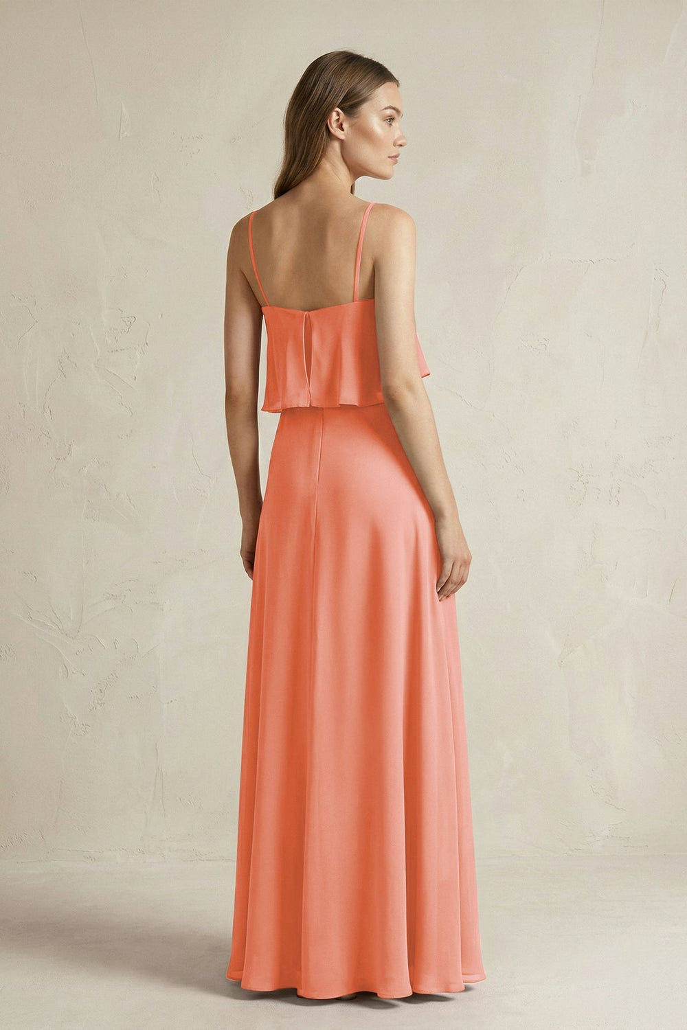 Ruffled Spaghetti Strap A - Line Chiffon Bridesmaid Dress in Rosette - KissProm Bridesmaid Dresses