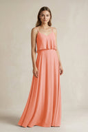 Ruffled Spaghetti Strap A - Line Chiffon Bridesmaid Dress in Rosette - KissProm Bridesmaid Dresses