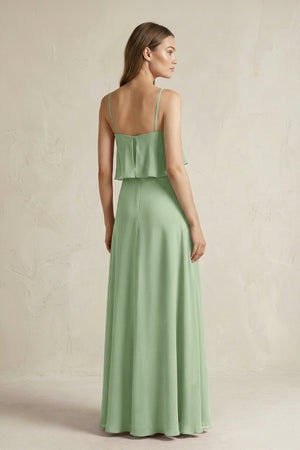 Ruffled Spaghetti Strap A - Line Chiffon Bridesmaid Dress in Sage - KissProm Bridesmaid Dresses