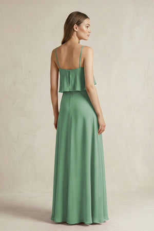 Ruffled Spaghetti Strap A - Line Chiffon Bridesmaid Dress in Sea Glass - KissProm Bridesmaid Dresses
