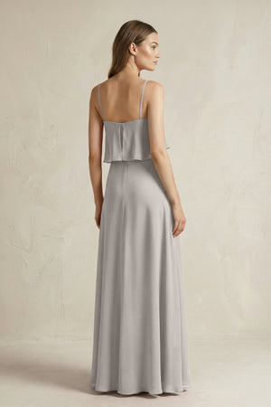 Ruffled Spaghetti Strap A - Line Chiffon Bridesmaid Dress in Silver - KissProm Bridesmaid Dresses