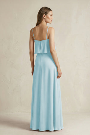 Ruffled Spaghetti Strap A - Line Chiffon Bridesmaid Dress in Sky Blue - KissProm Bridesmaid Dresses