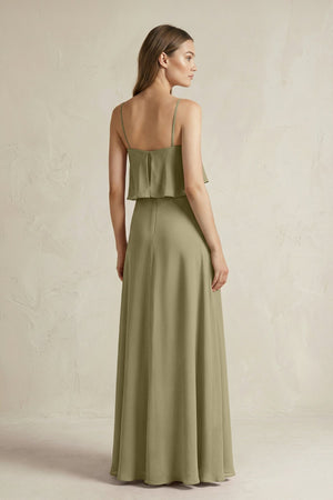 Ruffled Spaghetti Strap A - Line Chiffon Bridesmaid Dress in Thyme - KissProm Bridesmaid Dresses