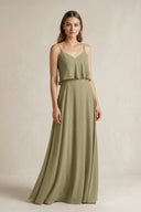 Ruffled Spaghetti Strap A - Line Chiffon Bridesmaid Dress in Thyme - KissProm Bridesmaid Dresses